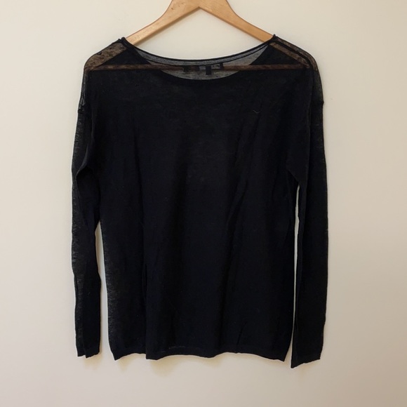 Vince Long Sleeve 100% Linen Tee Shirt in Black - Picture 6 of 6